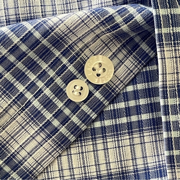 Lacoste Blue White Plaid Button Up Size Medium 40 Windowpane Woven Men’s Logo - Picture 5 of 9
